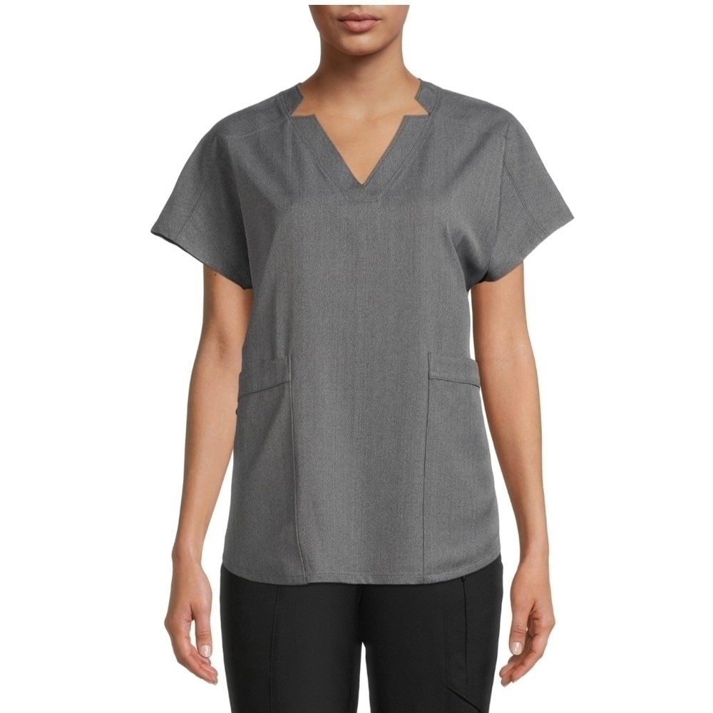 Climateright by Cuddl Duds Woven Twill V-Neck‎ Scrub Top Gray XS New With Tags
